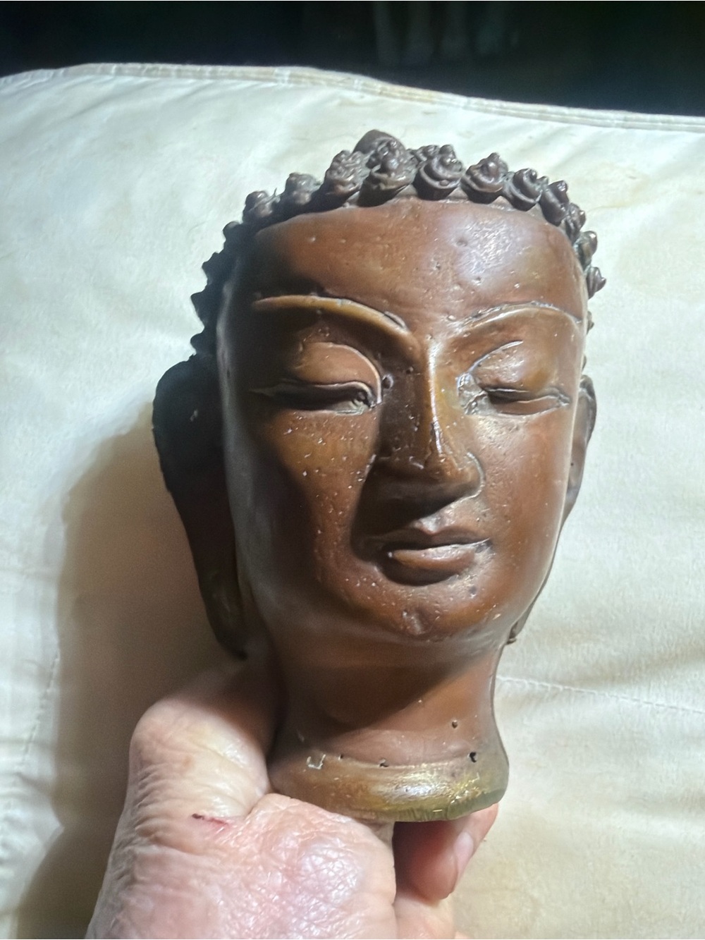 Vintage Handcrafted bronze? Brown Buddha Head Sculpture - Home Art